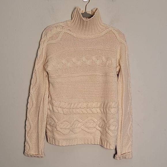 Garnet Hill Sweaters - Garnet Hill Cashmere Cable Knit Fisherman Turtleneck Sweater Quiet Luxury